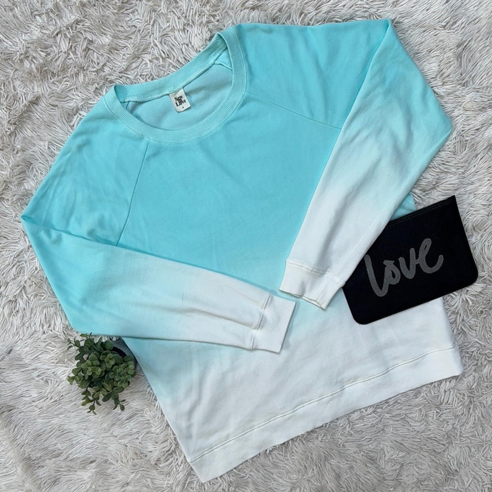 Sew In Love Crew Neck Dip Dyed Terry Sweatshirt 💗 Aqua & White